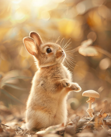 Curious rabbit in autumn forestの素材