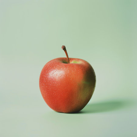 Juicy red apple on green backgroundの素材