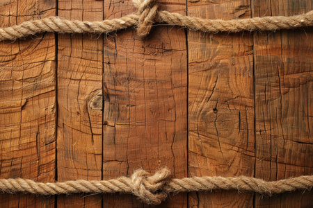 Rustic wooden background with rope frameの素材