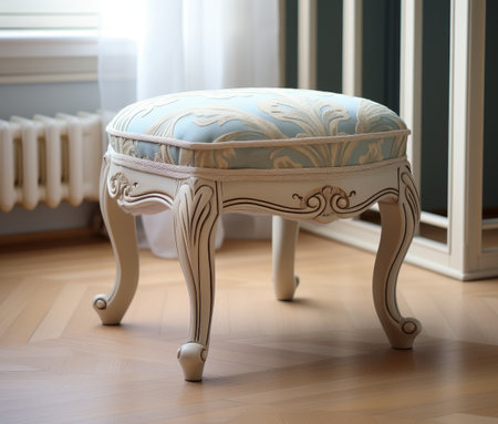 Ornate vintage footstool with floral upholsteryの素材