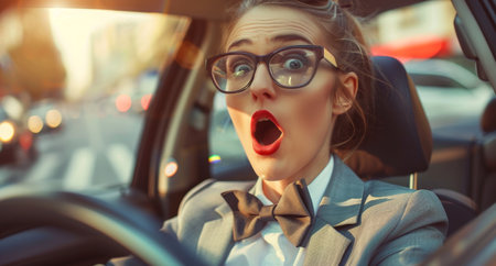 Surprised businesswoman in carの素材