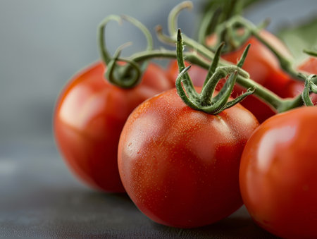 Ripe red tomatoes on the vineの素材