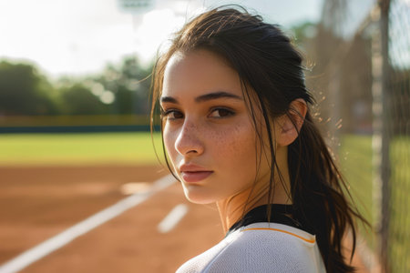 portrait of a young woman with freckles and windswept hairの素材