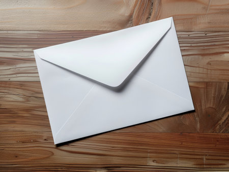 white envelope on wooden backgroundの素材