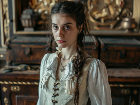 Portrait of a young woman in historical clothingの素材