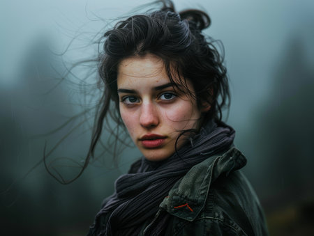 Windswept portrait of a young womanの素材