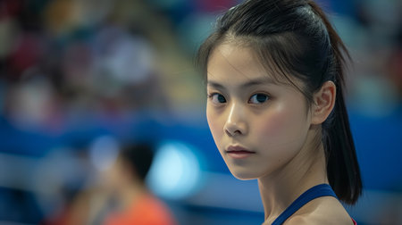 Thoughtful young asian woman with long dark hairの素材