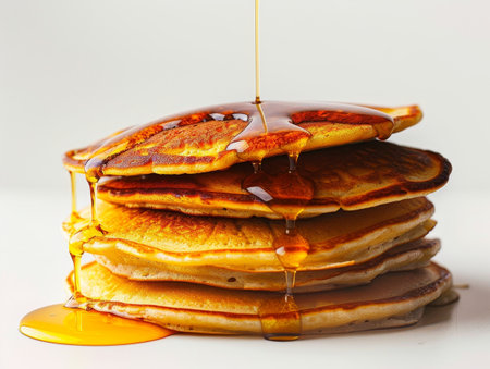 Delicious golden pancakes with dripping honeyの素材
