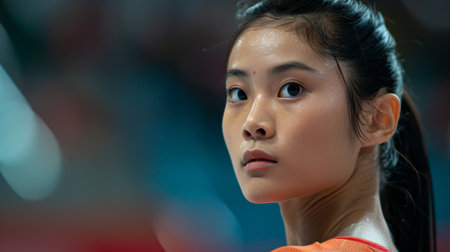 Thoughtful asian woman looking awayの素材