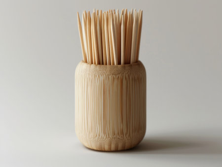 Wooden toothpicks in a bamboo holderの素材