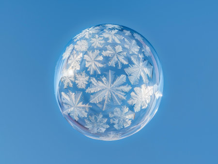 Frozen snowflakes inside glass sphereの素材