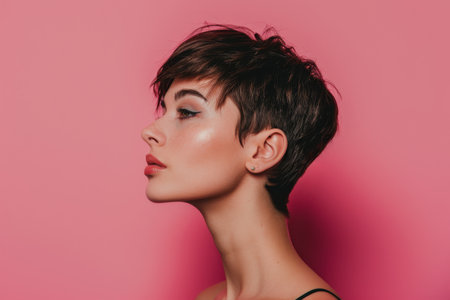 beautiful woman with dark hair and makeupの素材