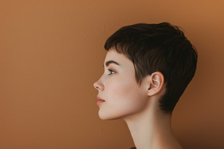 profile view of a young person with dark hairの素材
