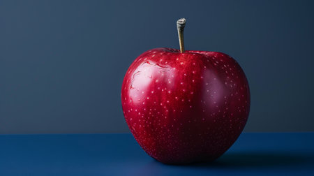 Crisp red apple on blue backgroundの素材