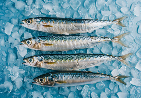 Fresh mackerel fish on iceの素材