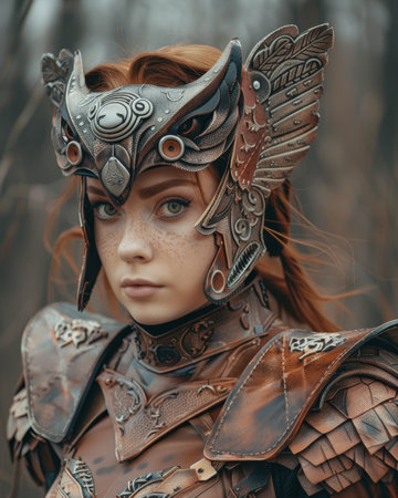 Futuristic warrior woman in ornate armorの素材