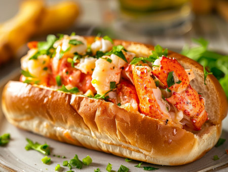 Delicious lobster roll with fresh ingredientsの素材