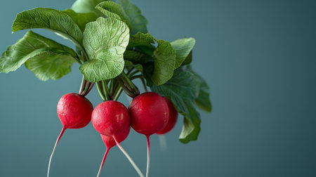Fresh radishes with green leavesの素材