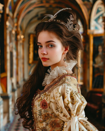 Elegant woman in historical costumeの素材