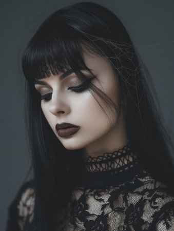 Mysterious woman in dark laceの素材