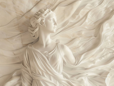 Elegant marble statue of a woman in flowing draperyの素材