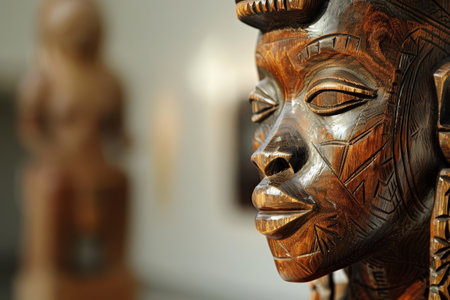 Intricate wooden mask with detailed carvingsの素材