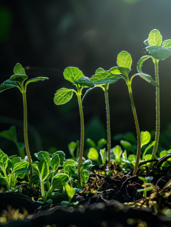 Close-up of lush green plant leaves in natureの素材