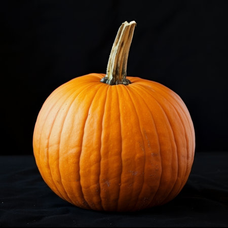 Vibrant orange pumpkin on black backgroundの素材