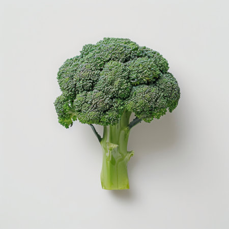 fresh broccoli florets on a plain backgroundの素材