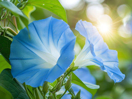 Vibrant blue morning glory flower in natureの素材