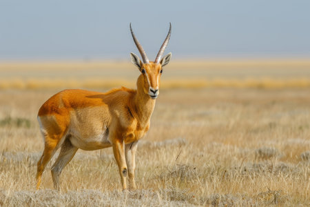 Antelope standing in field at sunsetの素材