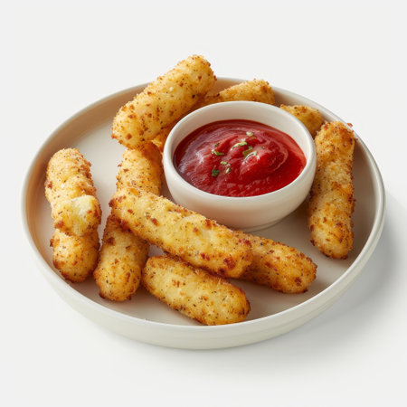 Crispy breaded chicken tenders with dipping sauceの素材