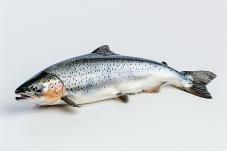 Freshly caught trout fish on white backgroundの素材