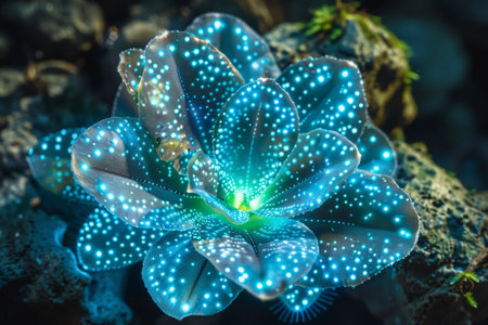 Glowing blue flower with sparkling petalsの素材