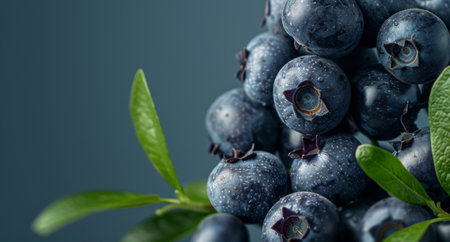 Close-up of fresh blueberries with water dropletsの素材