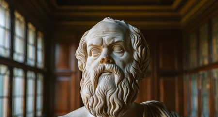 Weathered stone bust of a bearded manの素材