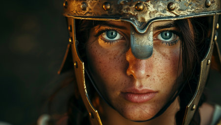 Intense gaze of a warrior with piercing eyesの素材