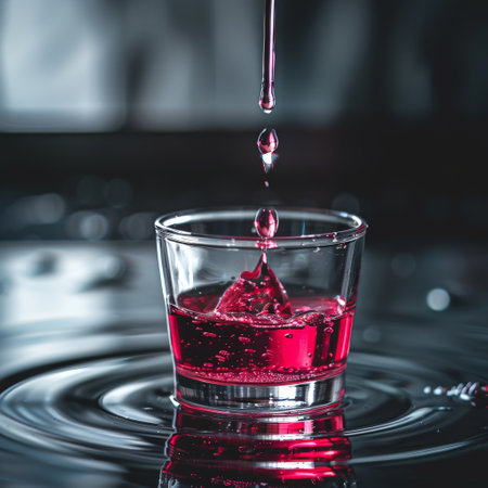 Dripping red liquid in glassの素材