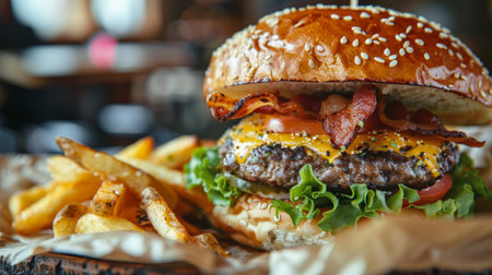 Delicious Cheeseburger with Friesの素材