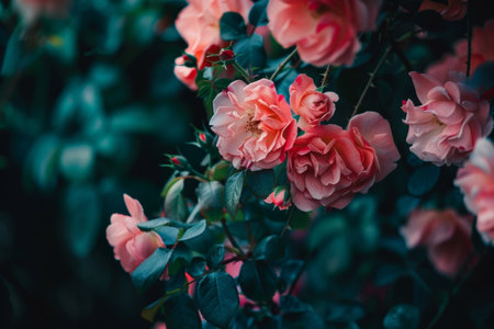 Vibrant pink roses in a lush gardenの素材