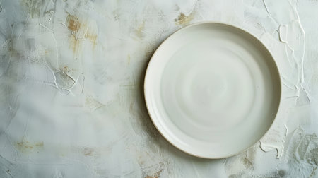 empty white plate on a distressed concrete backgroundの素材