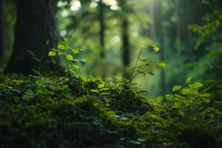 Lush green forest landscape with vibrant foliageの素材