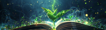 magical book with glowing plantsの素材
