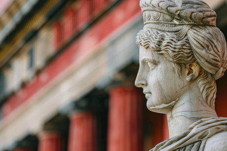 ancient marble statue of a woman with intricate headpieceの素材