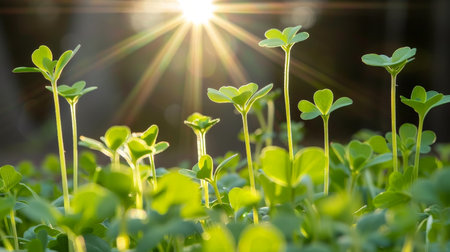 Sunlight shining through green plantsの素材
