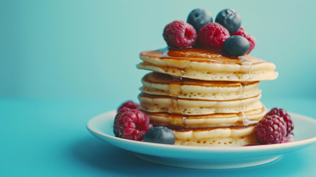 delicious homemade pancakes with fresh berriesの素材