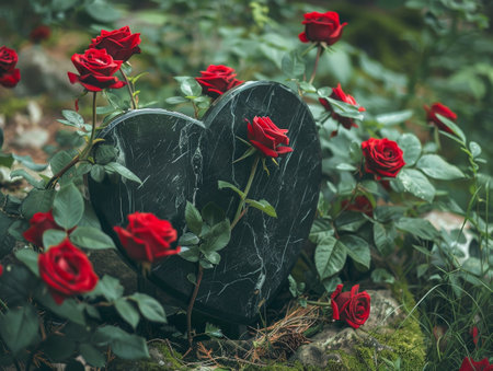 Mourning roses in a cemeteryの素材