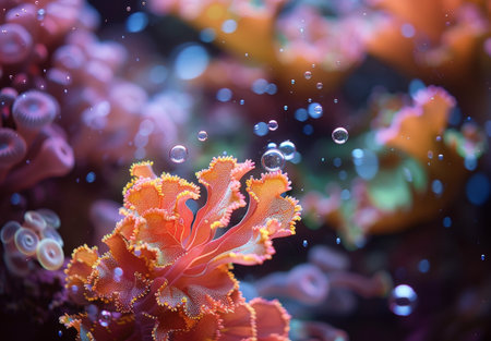 Vibrant underwater coral reef scene with colorful marine lifeの素材