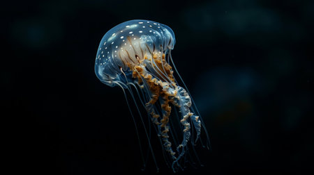 Stunning jellyfish swimming in dark watersの素材