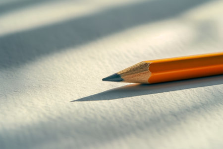 close-up of an orange pencil on paperの素材